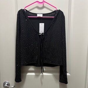 Stylish Black Long Sleeve Top with Tie Detail